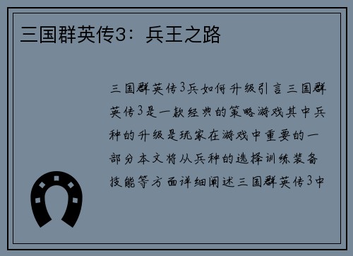 三国群英传3：兵王之路